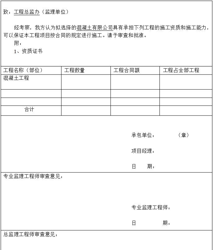 商混站資質(zhì)報審表